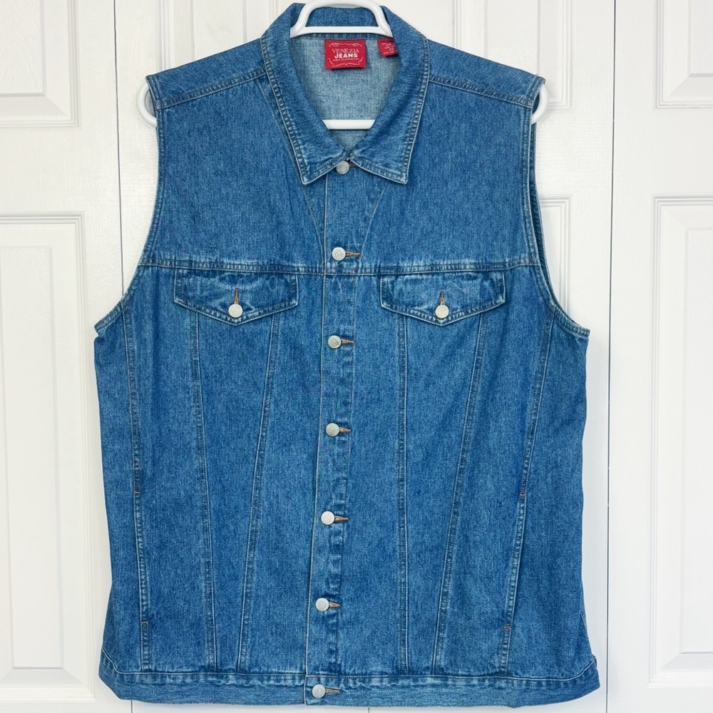 Vintage Venezia Jeans Medium Wash Blue Denim Button Down Western Vest 22